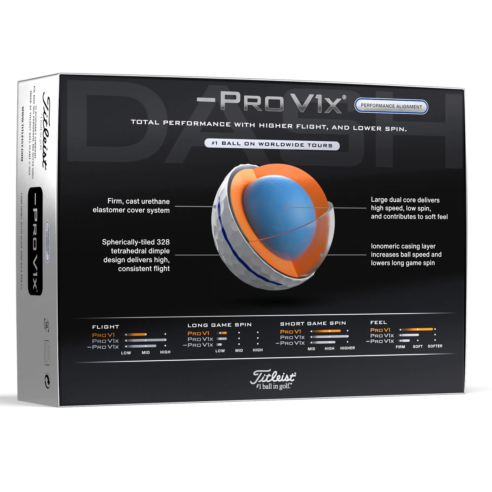 Titleist Pro V1x Left Dash AIM Performance Alignment Golf Balls